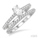 5/8 Ctw Round Cut Diamond Wedding Set With 1/2 ct Oval Cut 1/4 ct Center Stone Engagement Ring and 1/6 ct Wedding Band in 14K White Gold