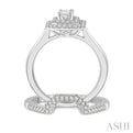 5/8 Ctw Round Cut Diamond Wedding Set With 1/2 ct Twin Halo 1/4 ct Emerald Cut Engagement Ring & 1/8 ct Deep Dish Wedding Band in 14K White Gold