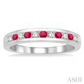 1/5 ctw Round Cut Diamond and 2MM Ruby Precious Wedding Band in 14K White Gold