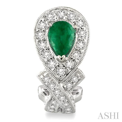6x4mm Pear Shape Emerald and 1 Ctw Round Cut Diamond Earrings in 14K White Gold