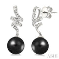 9x9MM Black Cultured Pearls and 1/5 Ctw Round Cut Diamond Earrings in 14K White Gold