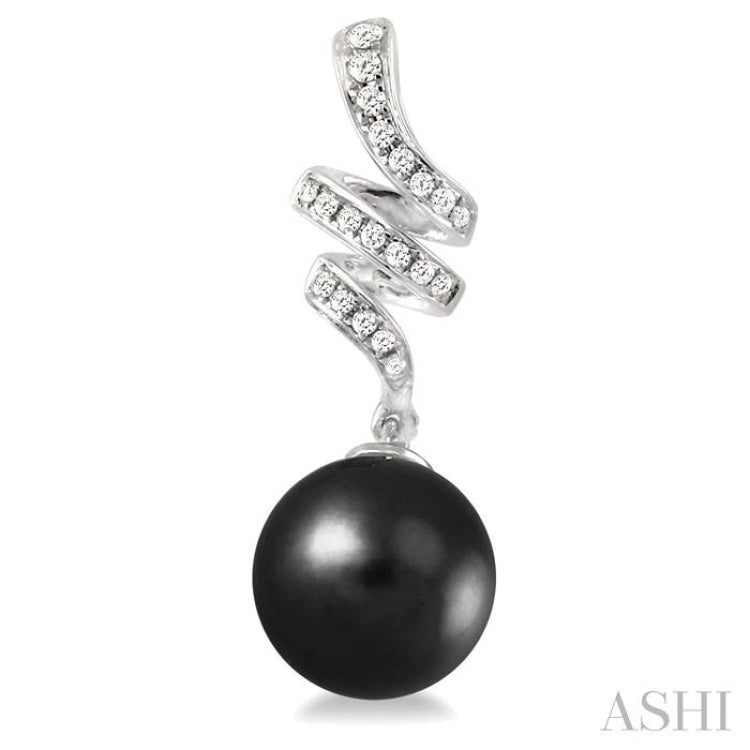 9x9MM Black Cultured Pearls and 1/5 Ctw Round Cut Diamond Earrings in 14K White Gold