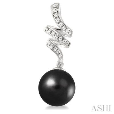 9x9MM Black Cultured Pearls and 1/5 Ctw Round Cut Diamond Earrings in 14K White Gold