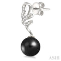 9x9MM Black Cultured Pearls and 1/5 Ctw Round Cut Diamond Earrings in 14K White Gold
