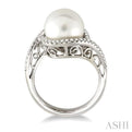11x11MM Cultured Pearl and 1/3 Ctw Round Cut Diamond Ring in 14K White Gold