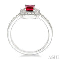6x4MM Octagon Cut Ruby and 1/3 Ctw Round Cut Diamond Ring in 18K White Gold