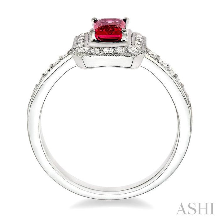 6x4MM Octagon Cut Ruby and 1/3 Ctw Round Cut Diamond Ring in 18K White Gold