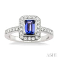 6x4MM Octagon Cut Tanzanite and 1/3 Ctw Round Cut Diamond Ring in 18K White Gold