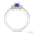 6x4MM Octagon Cut Tanzanite and 1/3 Ctw Round Cut Diamond Ring in 18K White Gold