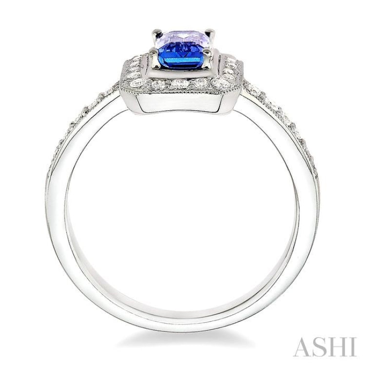 6x4MM Octagon Cut Tanzanite and 1/3 Ctw Round Cut Diamond Ring in 18K White Gold