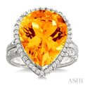 16x13mm Pear Shape Citrine and 1/3 Ctw Round Cut Diamond Ring in 14K White Gold
