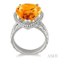 16x13mm Pear Shape Citrine and 1/3 Ctw Round Cut Diamond Ring in 14K White Gold