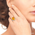 16x13mm Pear Shape Citrine and 1/3 Ctw Round Cut Diamond Ring in 14K White Gold