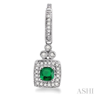 4x4 MM Cushion Cut Emerald and 1/3 Ctw Round Cut Diamond Earrings in 14K White Gold