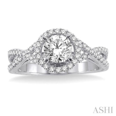 1/3 Ctw Round Cut Diamond Semi-Mount Engagement Ring in 14K White Gold