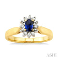 5x3mm Oval Cut Sapphire and 1/10 Ctw Round Cut Diamond Ring in 14K Yellow Gold