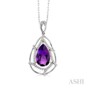 10x7mm Pear Shape Amethyst and 1/5 Ctw Round Cut Diamond Pendant in 14K White Gold with Chain