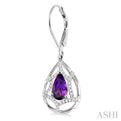 8x5mm Pear Shape Amethyst and 1/4 Ctw Round Cut Diamond Earrings in 14K White Gold