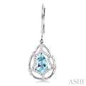 8x5mm Pear Shape Aquamarine and 1/4 Ctw Round Cut Diamond Earrings in 14K White Gold