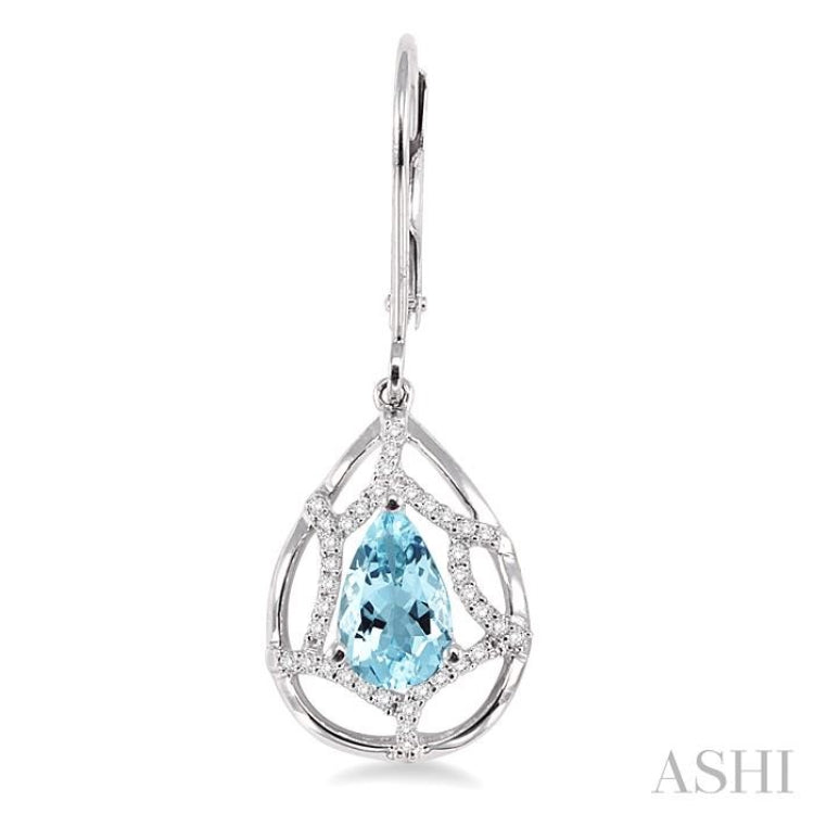 8x5mm Pear Shape Aquamarine and 1/4 Ctw Round Cut Diamond Earrings in 14K White Gold