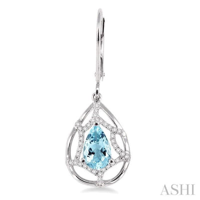 8x5mm Pear Shape Aquamarine and 1/4 Ctw Round Cut Diamond Earrings in 14K White Gold
