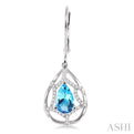 8x5mm Pear Shape Blue Topaz and 1/4 Ctw Round Cut Diamond Earrings in 14K White Gold