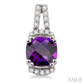 7 MM Cushion Cut Amethyst and 1/4 Ctw Round Cut Diamond Earrings in 14k White Gold