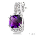 7 MM Cushion Cut Amethyst and 1/4 Ctw Round Cut Diamond Earrings in 14k White Gold