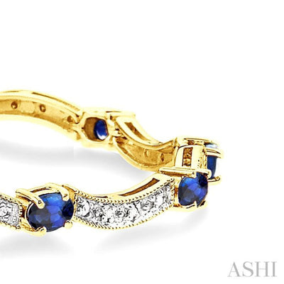 4x3mm Oval Cut Sapphire and 1/10 Ctw Single Cut Diamond Bracelet in 14K Yellow Gold