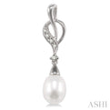 8x6MM Drop Shape Cultured Pearls and 1/10 Ctw Round Cut Diamond Drop Earrings in 14K White Gold