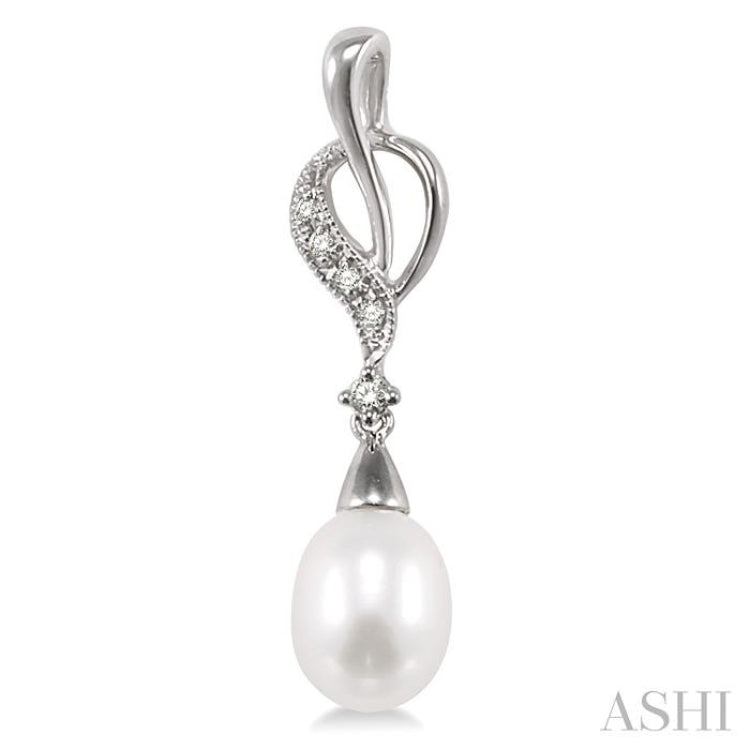 8x6MM Drop Shape Cultured Pearls and 1/10 Ctw Round Cut Diamond Drop Earrings in 14K White Gold