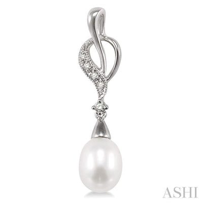 8x6MM Drop Shape Cultured Pearls and 1/10 Ctw Round Cut Diamond Drop Earrings in 14K White Gold