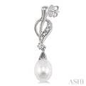 8x6MM Drop Shape Cultured Pearls and 1/10 Ctw Round Cut Diamond Drop Earrings in 14K White Gold