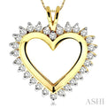 1 Ctw Round Cut Diamond Heart Pendant in 14K Yellow Gold with Chain