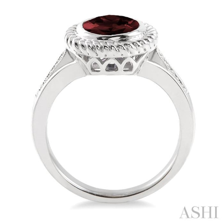 10x8 MM Oval Cut Garnet and 1/20 Ctw Single Cut Diamond Ring in Sterling Silver