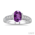 8x6 mm Oval Cut Amethyst and 1/20 Ctw Single Cut Diamond Ring in Sterling Silver