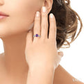 8x6 mm Oval Cut Amethyst and 1/20 Ctw Single Cut Diamond Ring in Sterling Silver
