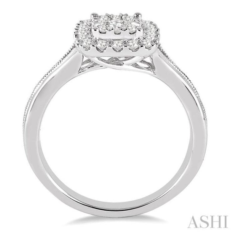 1/2 Ctw Square Shape Round Cut Diamond Lovebright Ring in 14K White Gold