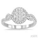 5/8 Ctw Oval Shape Round Cut Diamond Lovebright Ring in 14K White Gold