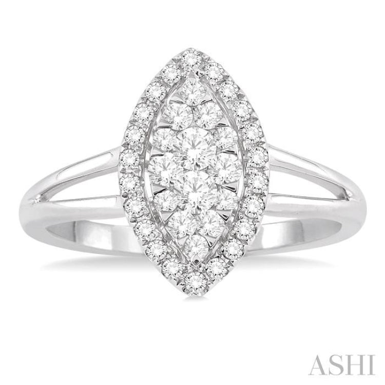 1/2 Ctw Lovebright Round Cut Diamond Fashion Ring 14K White Gold