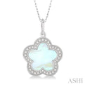 9MM Fancy Shell and 1/8 Ctw Single Cut Diamond Pendant in 14K White Gold with Chain
