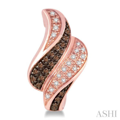 1/4 Ctw Single Cut White and Champagne Brown Diamond Earrings in 14K Rose Gold