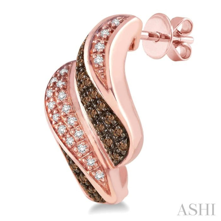 1/4 Ctw Single Cut White and Champagne Brown Diamond Earrings in 14K Rose Gold