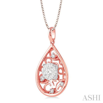 1/4 Ctw Round Cut Diamond Lovebright Pendant in 14K Rose and White Gold with Chain