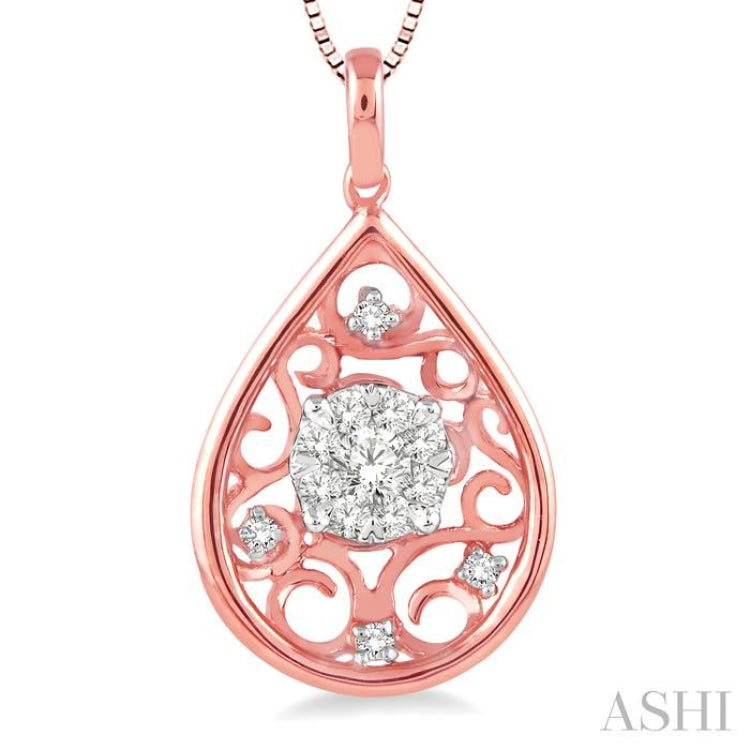 1/4 Ctw Round Cut Diamond Lovebright Pendant in 14K Rose and White Gold with Chain