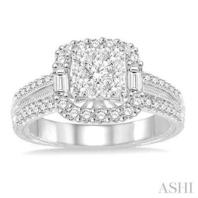 1 Ctw Square Shape Diamond Lovebright Engagement Ring in 14K White Gold
