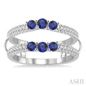 3&2.75 MM Round Cut Sapphire and 1/2 Ctw Round Cut Diamond Insert Ring in 14K White Gold