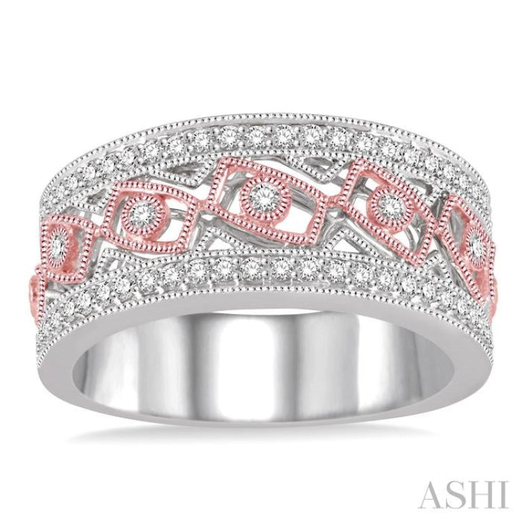 1/3 Ctw Round Cut Diamond Wide Band in 14K White and Rose Gold
