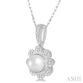 6.5 MM Cultured Pearl and 1/20 Ctw Round Cut Diamond Pendant in 10K White Gold with Chain