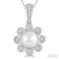 6.5 MM Cultured Pearl and 1/20 Ctw Round Cut Diamond Pendant in 10K White Gold with Chain
